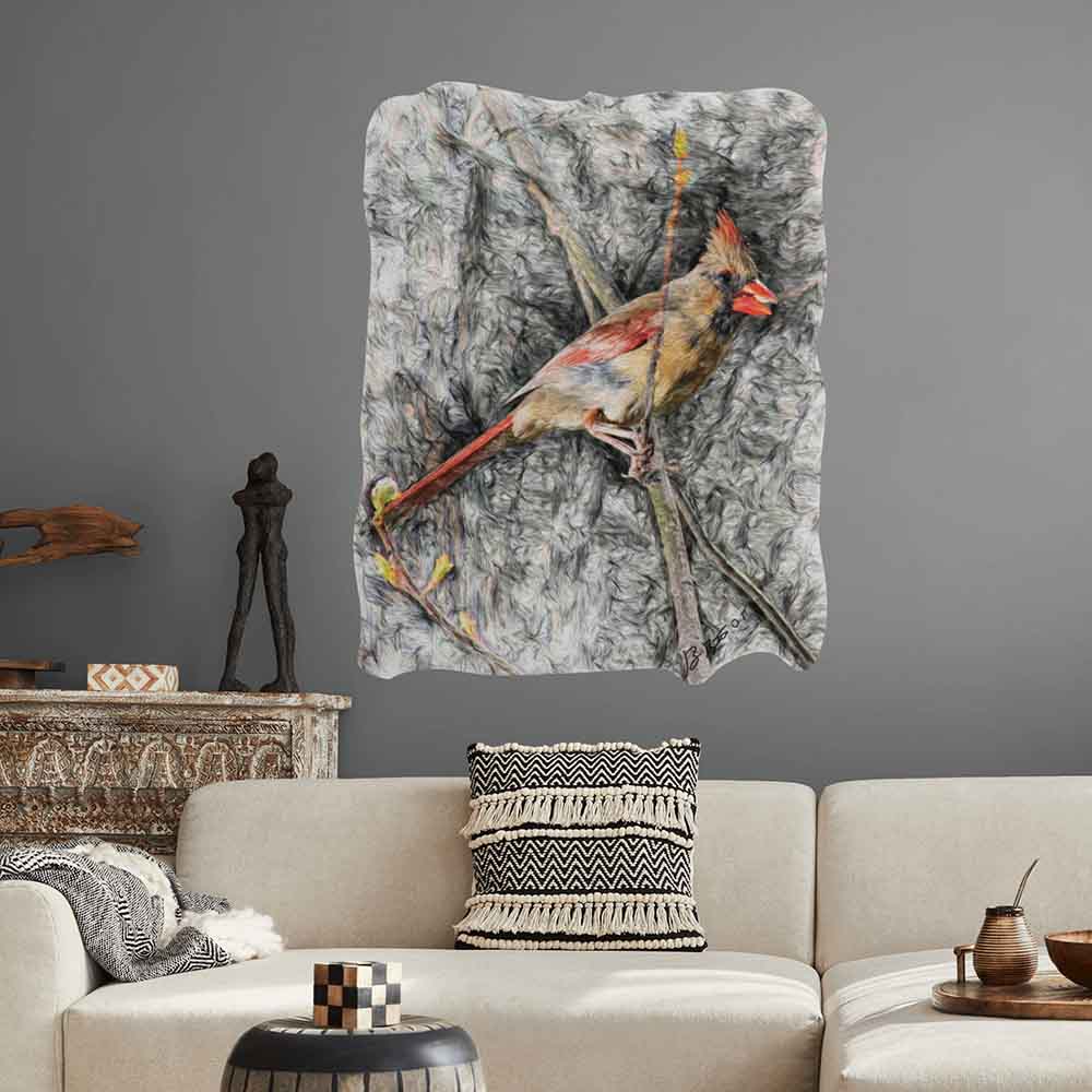 37.5x48 inch Cardinal Decal Installed Above Sofa