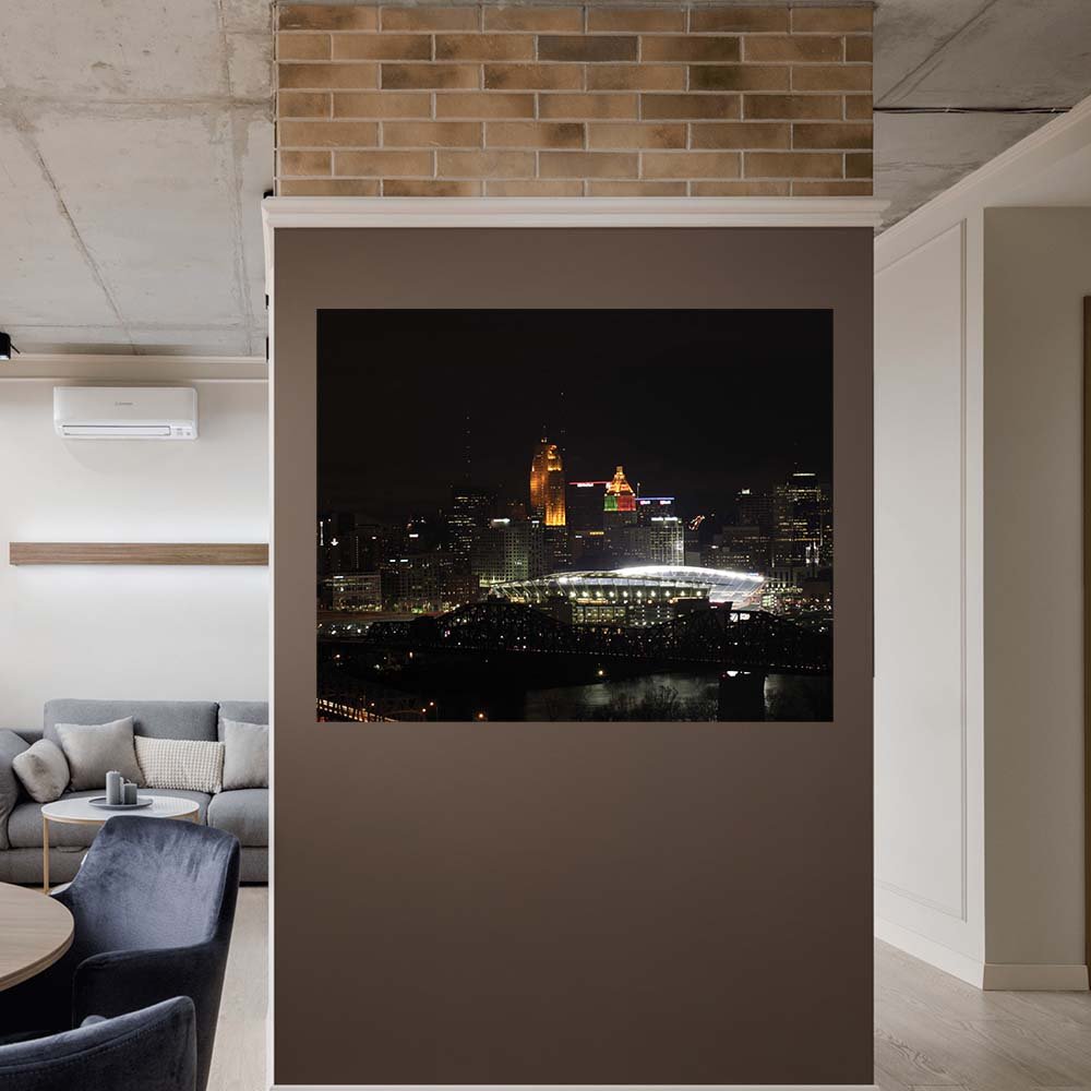 38.5x48 inch Paul Brown Stadium Poster Displayed on Accent Wall
