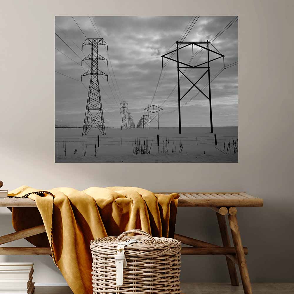 38.5x48 inch Power Lines Poster Displayed Above Bench