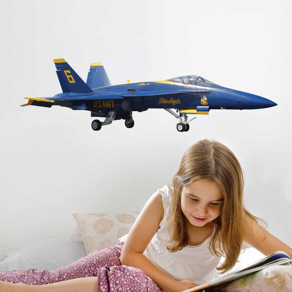 48 inch US Navy Blue Angel F-18 Hornet Wall Decal Installed in Girls Room