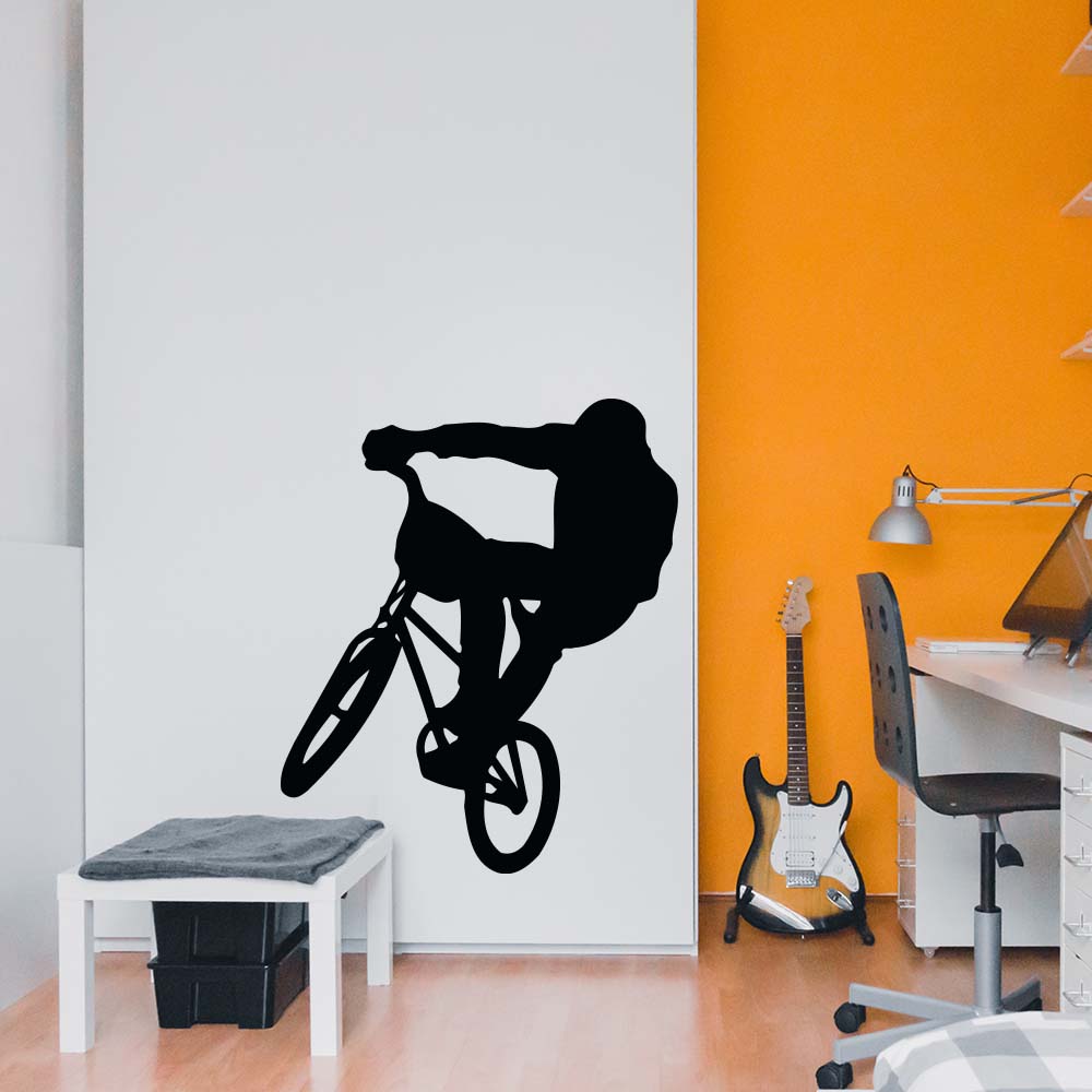 48 inch BMX Silhouette Bar Turn Wall Decal Installed in Teen Boys Room