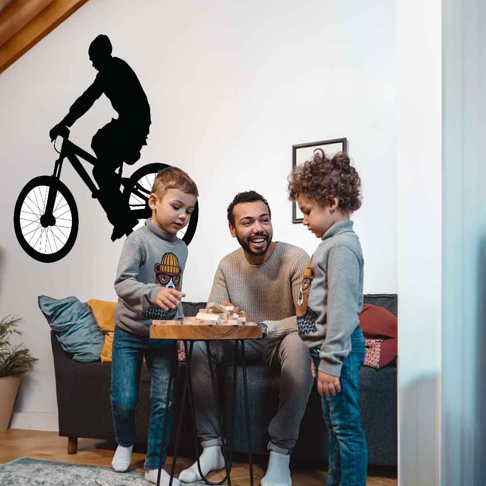 48 inch BMX Silhouette Big Wheelie Wall Decal Installed in Family Room