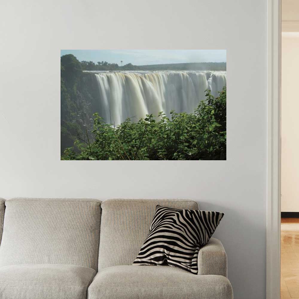 32x48 inch Victoria Falls Poster Displayed Above Sofa