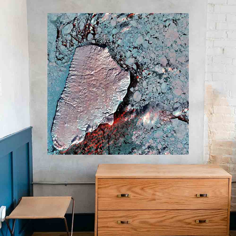 48x48 inch Akpatok Island Satellite Image Poster Displayed in Laundry Room