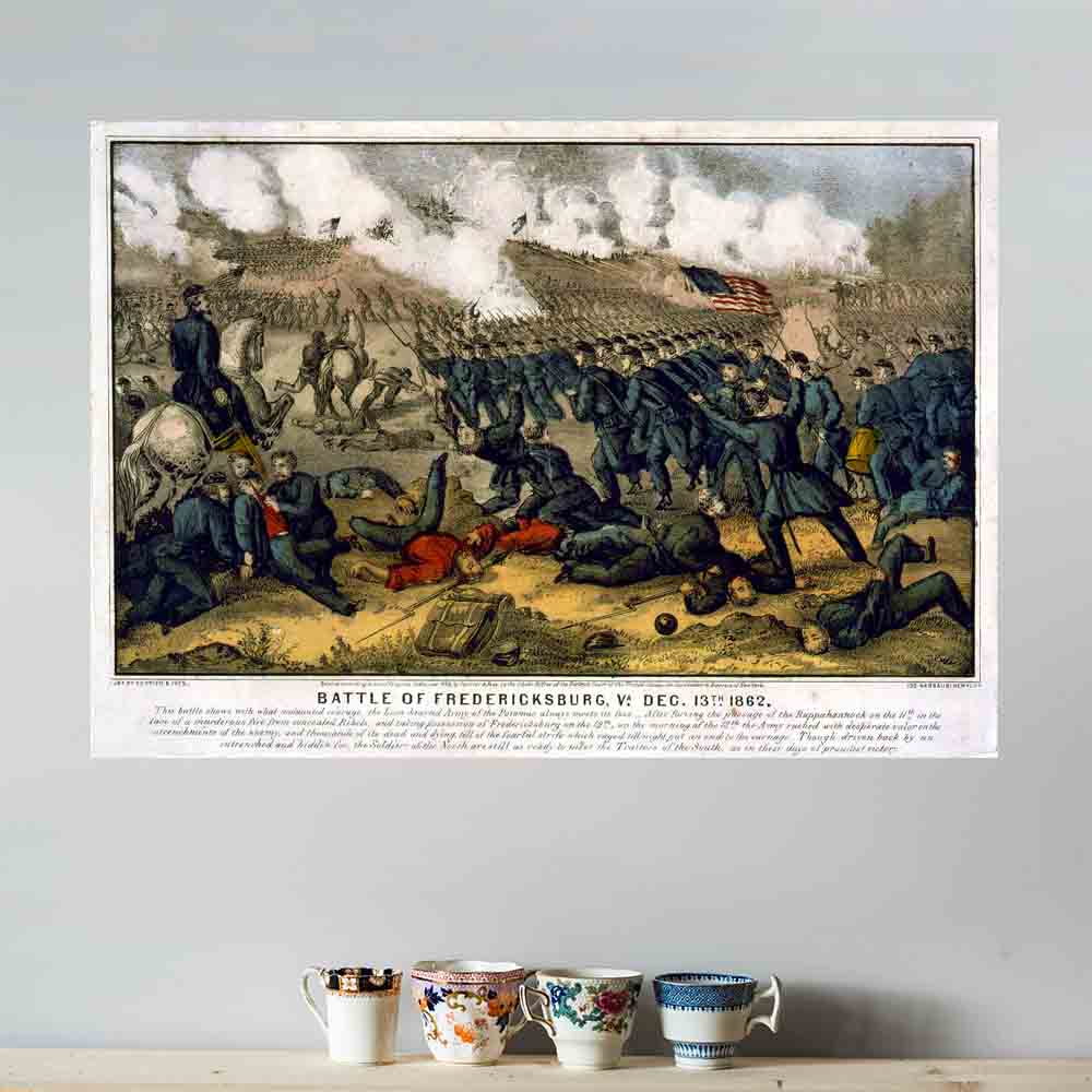 33.5x48 inch Battle of Fredericksburg Poster Displayed Above Shelf