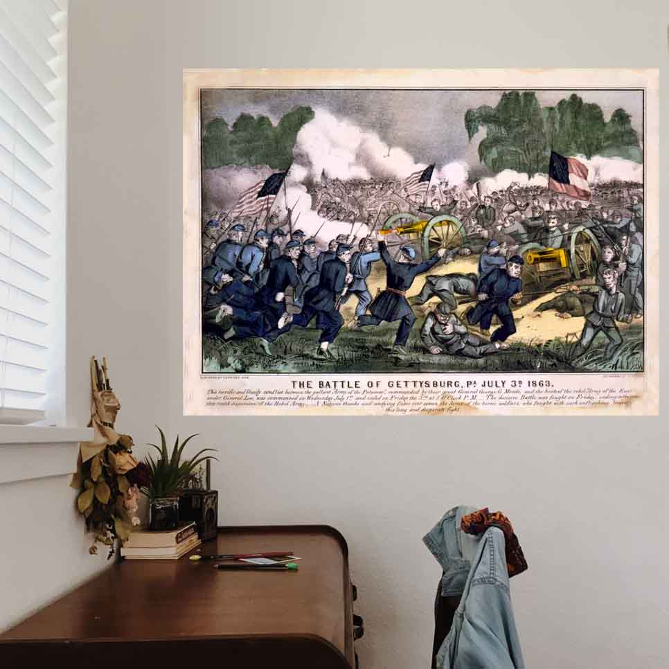 35x48 inch Battle of Gettysburg Poster Displayed by Desk