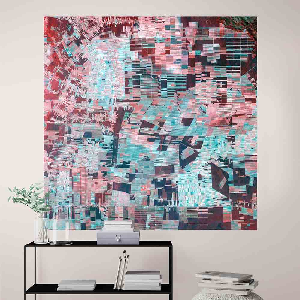 48x48 inch Bolivia Satellite Decal Installed Above Shelving