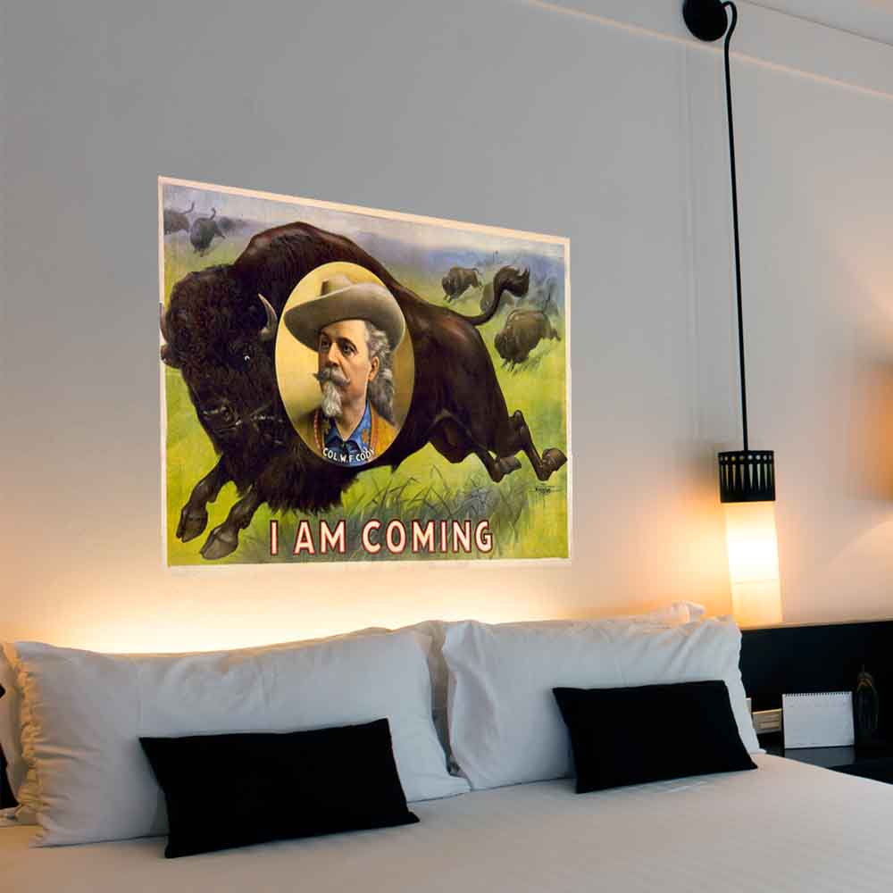 32.5x48 inch Colonel Cody Poster Displayed Above Bed