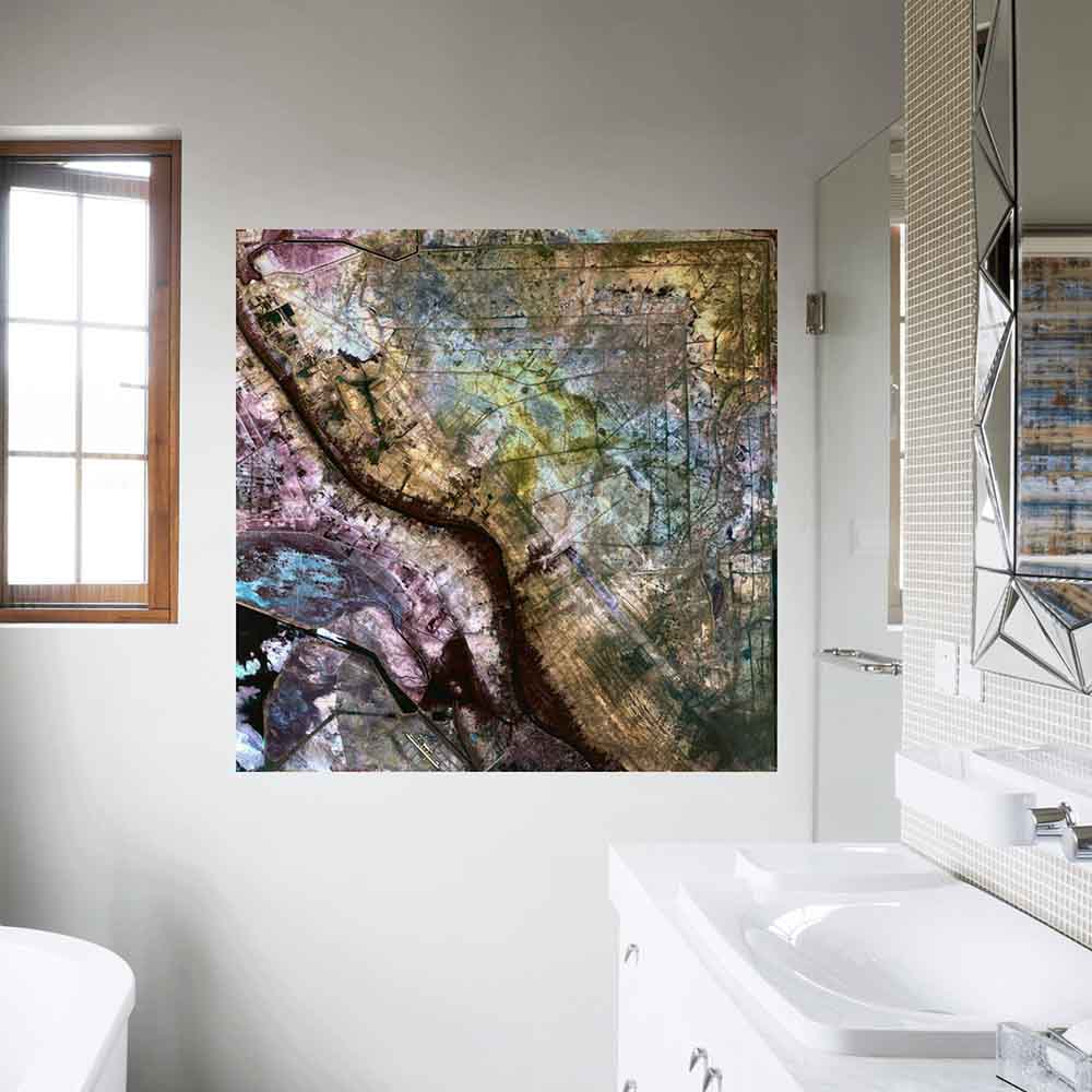 48x48 inch Iraq Satellite Poster Displayed in Bathroom