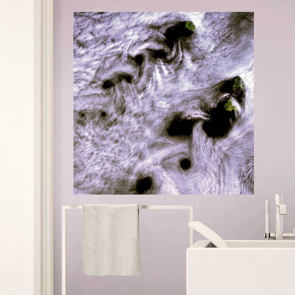 48x48 inch Karman Clouds Satellite Poster Displayed on Wall