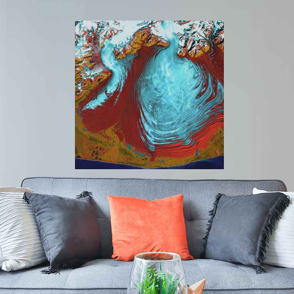 48x48 inch Malaspina Satellite Poster Displayed Above Sofa