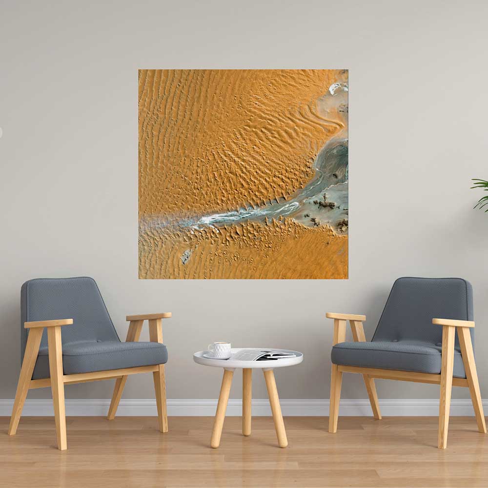 48x48 inch Namib Satellite Poster Displayed Above Chairs & Table