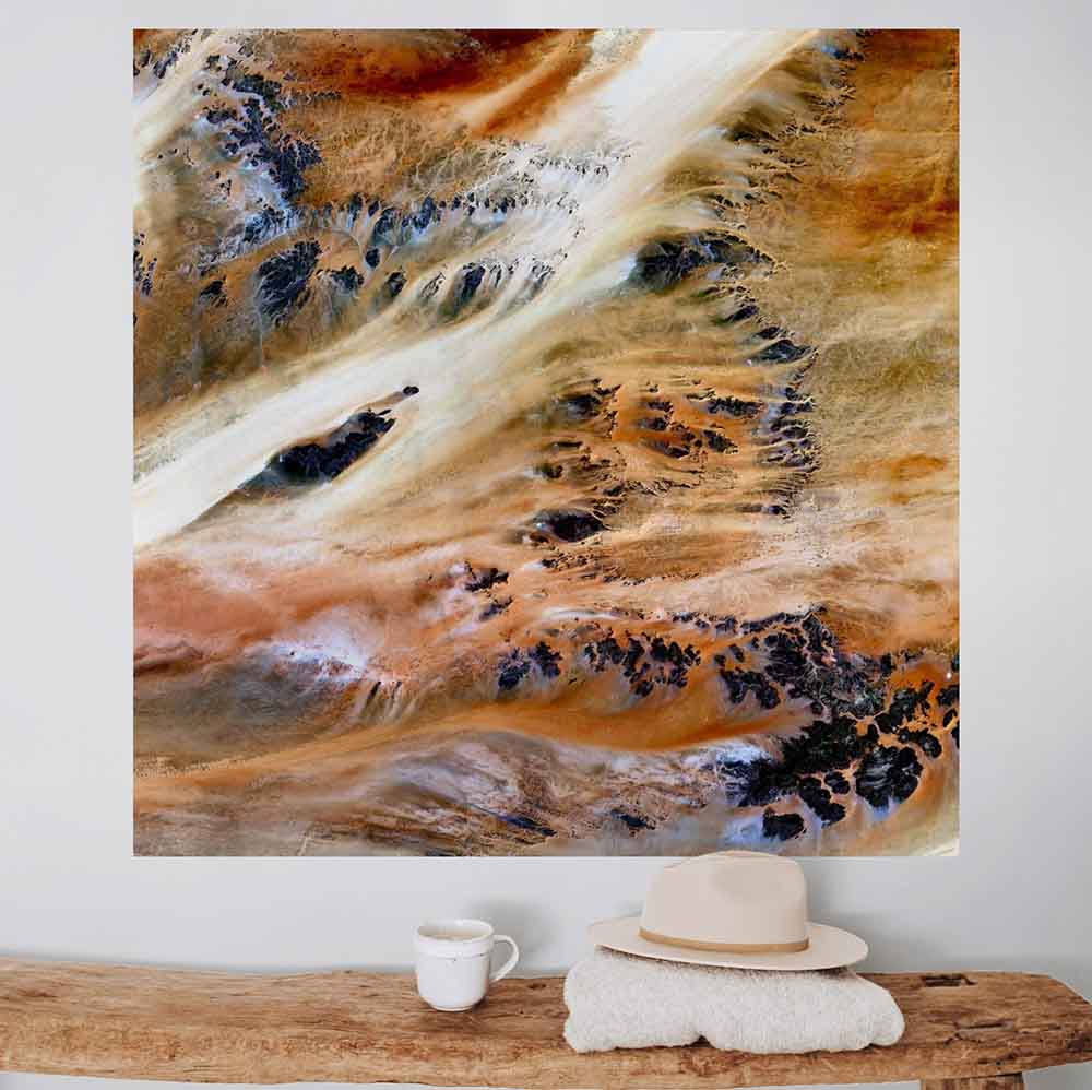 48x48 inch Terkezi Oasis Satellite Decal Installed Above Console Table