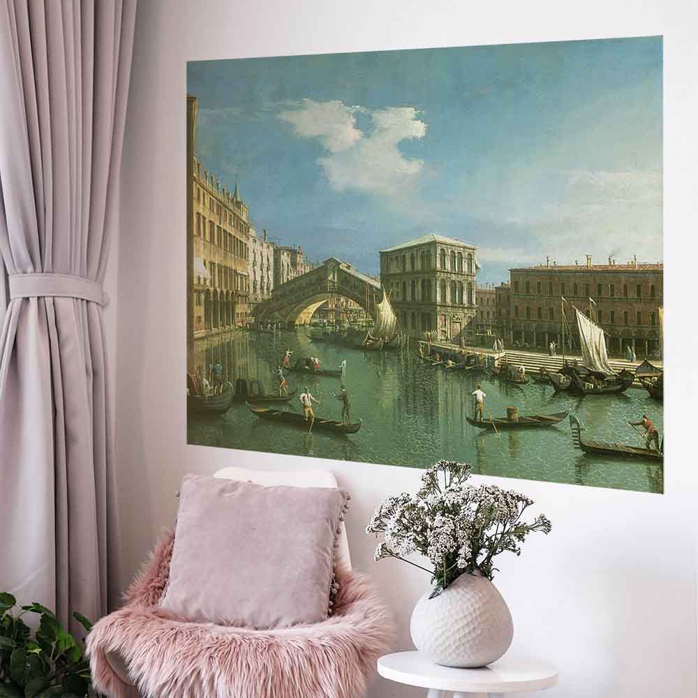 37x48 The Rialto Bridge Poster Displayed Above Chair