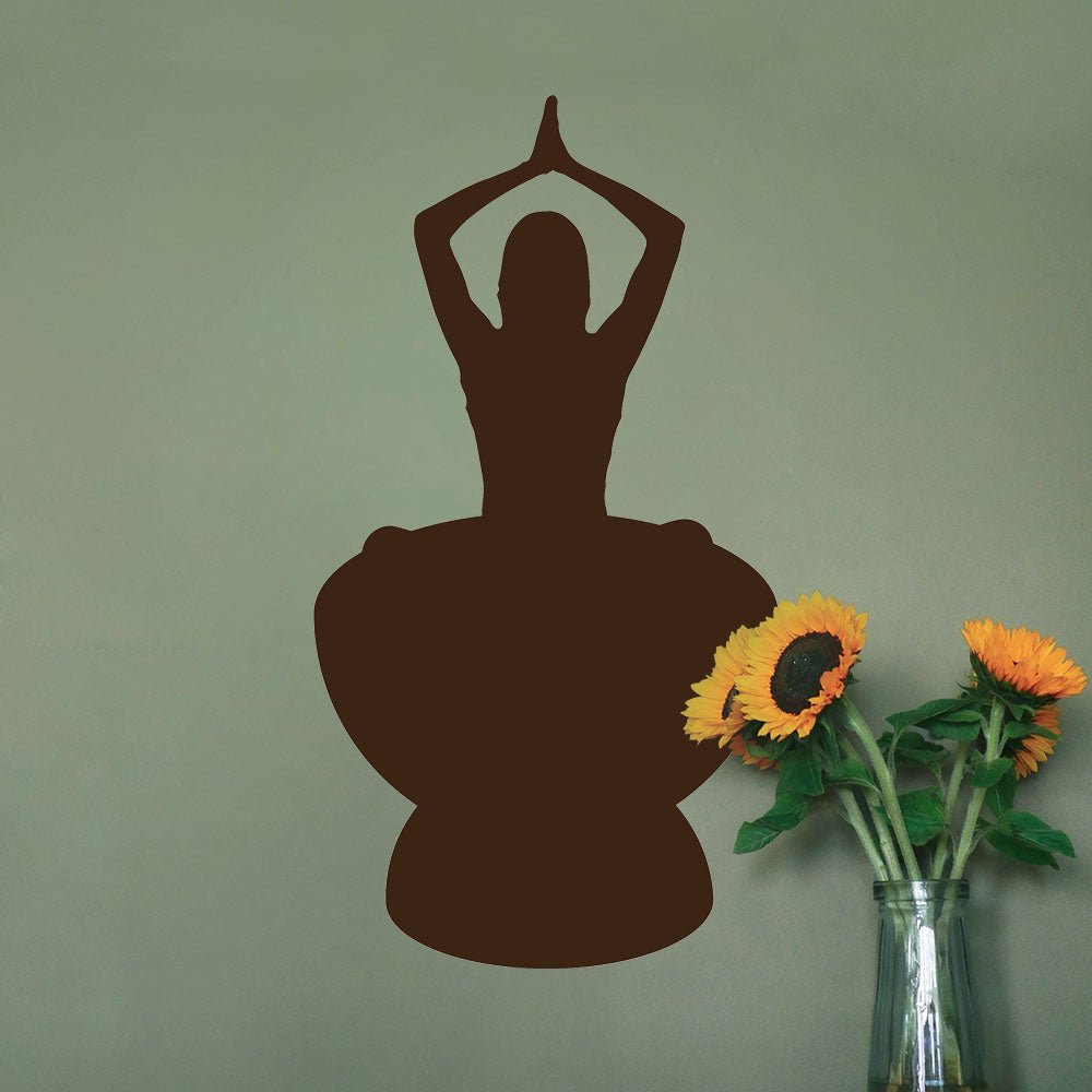 Brown 25.5x48 inch Yoga Silhouette Decal Installed on Wall