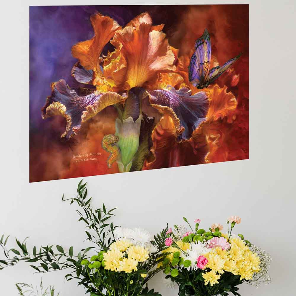 33x48 inch Goddess Of Miracles Poster Displayed Above Flowers