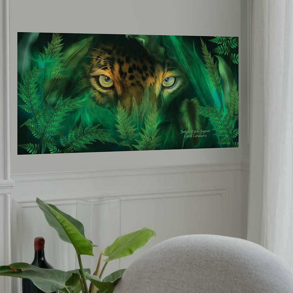 23.5x48 inch Jungle Eyes Jaguar Poster Displayed on Wall