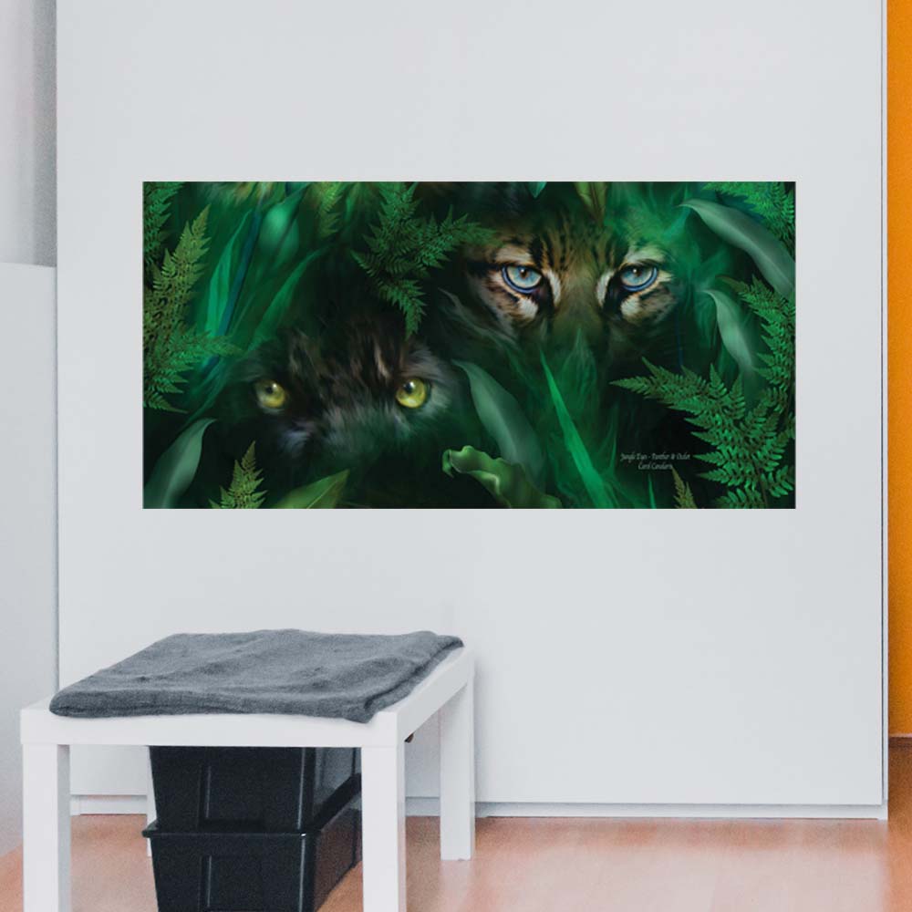 24x48 inch Panther & Ocelot Poster Displayed Above Bench