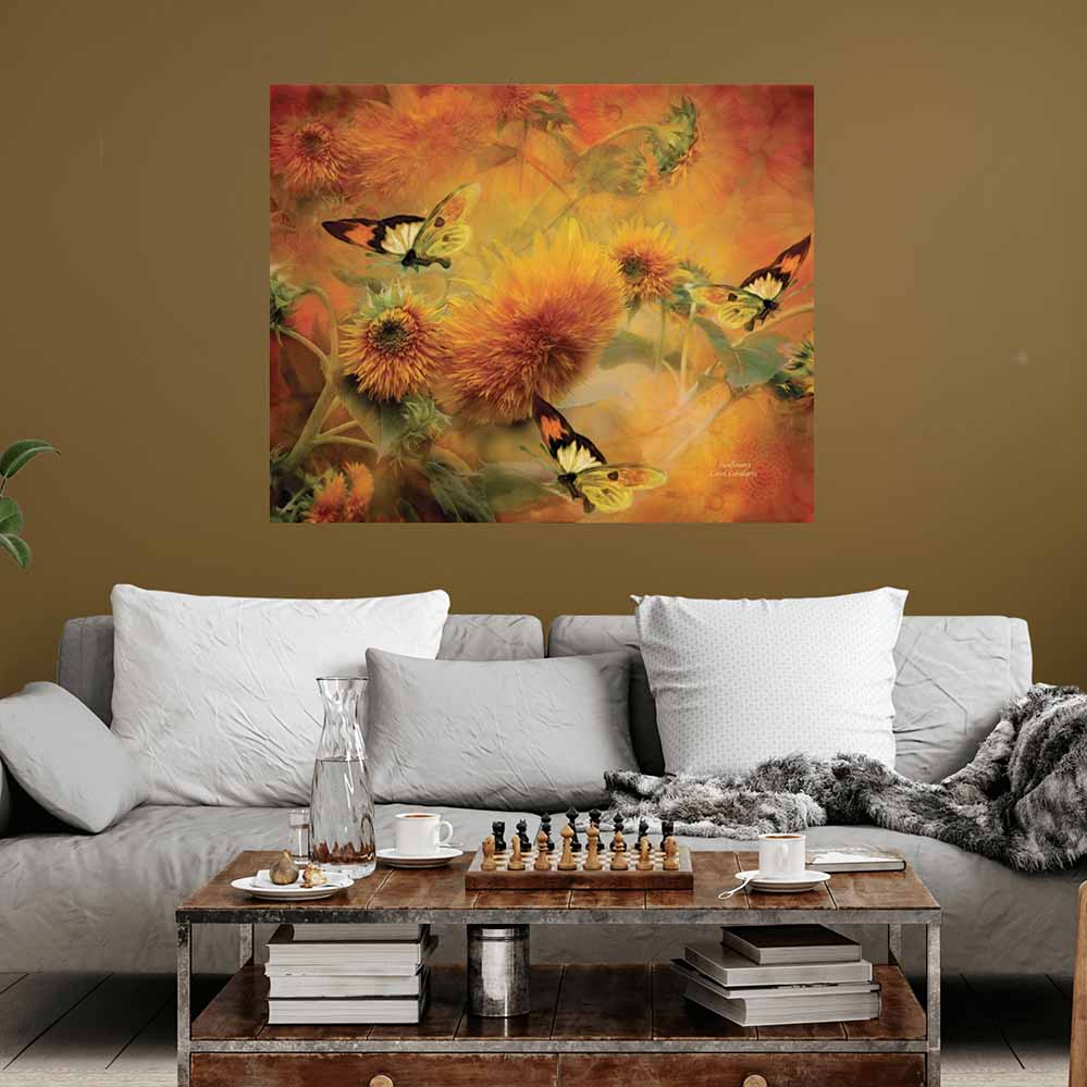 38.5x48 inch Sunflowers Poster Displayed Above Sofa