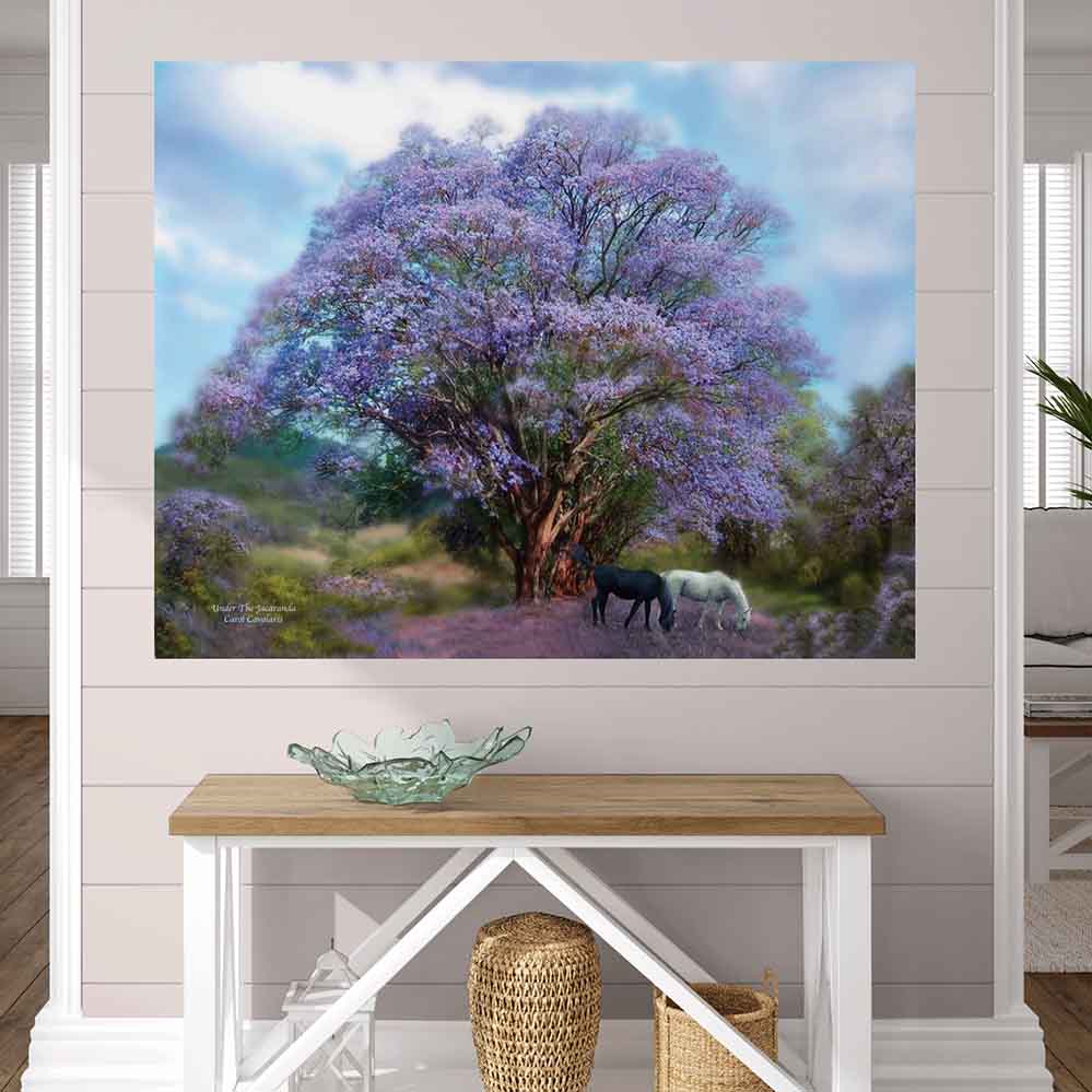 37.5x48 inch Under The Jacaranda Poster Displayed Above Bench