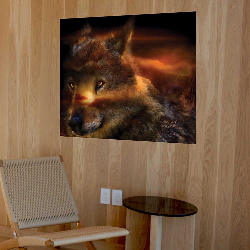 39x48 inch Wolfland Poster Displayed Above Chair