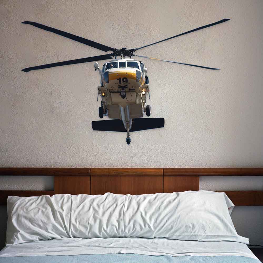 29x48 inch Fire Copter 19 Front View Decal Installed Above Bed
