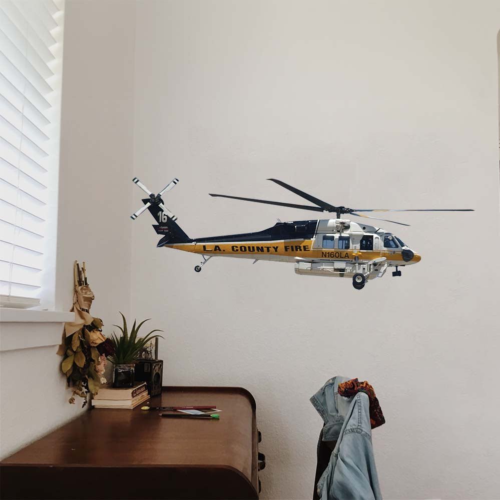 15.5x48 inch Fire & Rescue Copter 16 Decal Installed by Desk