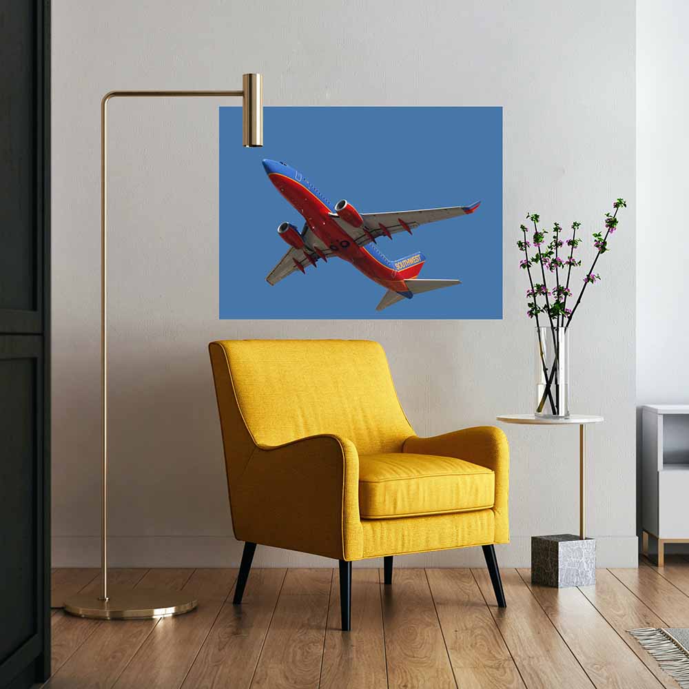 36x48 Southwest 737 Flyover Decal Installed Above Chair