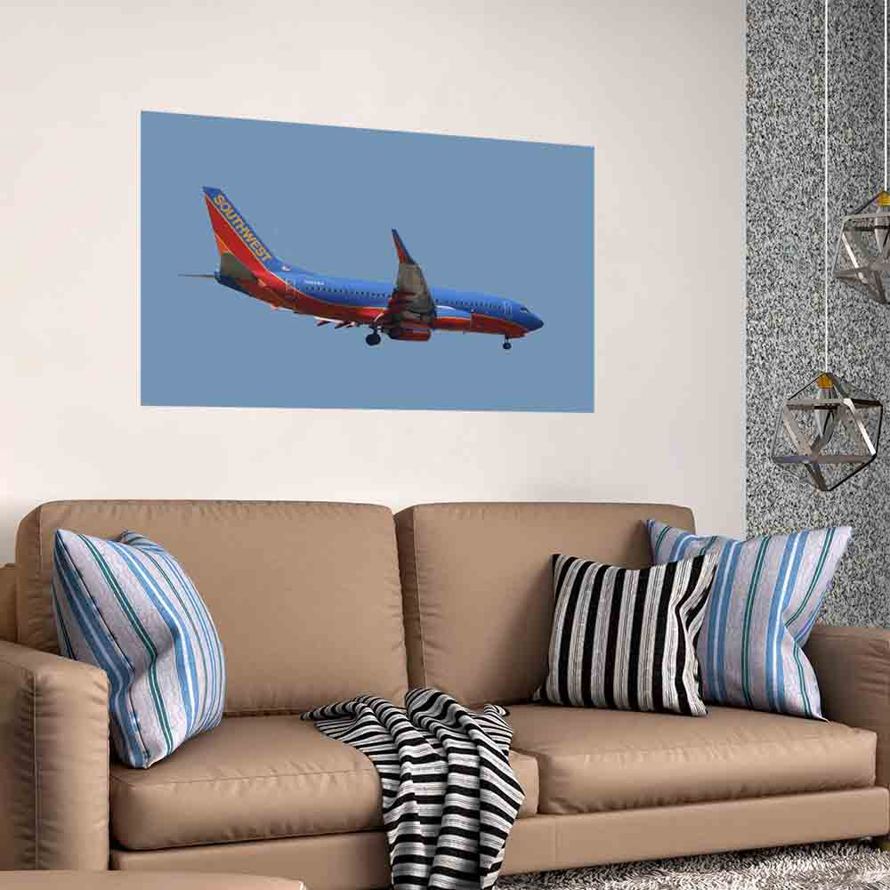 31x48 Southwest 737 Landing Decal Installed Above Sofa