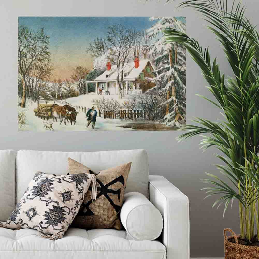 48 inch Bringing Home the Logs Decal Installed Above Sofa