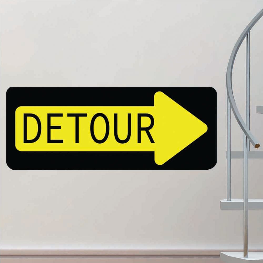 18.5x48 inch Detour Sign Decal Installed by Spiral Staircase