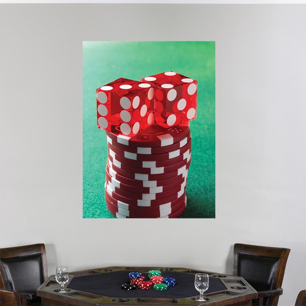 36x48 inch Dice & Chips Decal Installed Above Poker Table