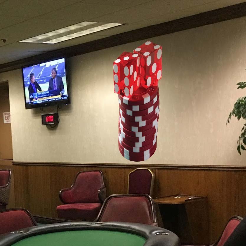 32.5x48 inch Dice & Chips Stack Decal Installed in Poker Room