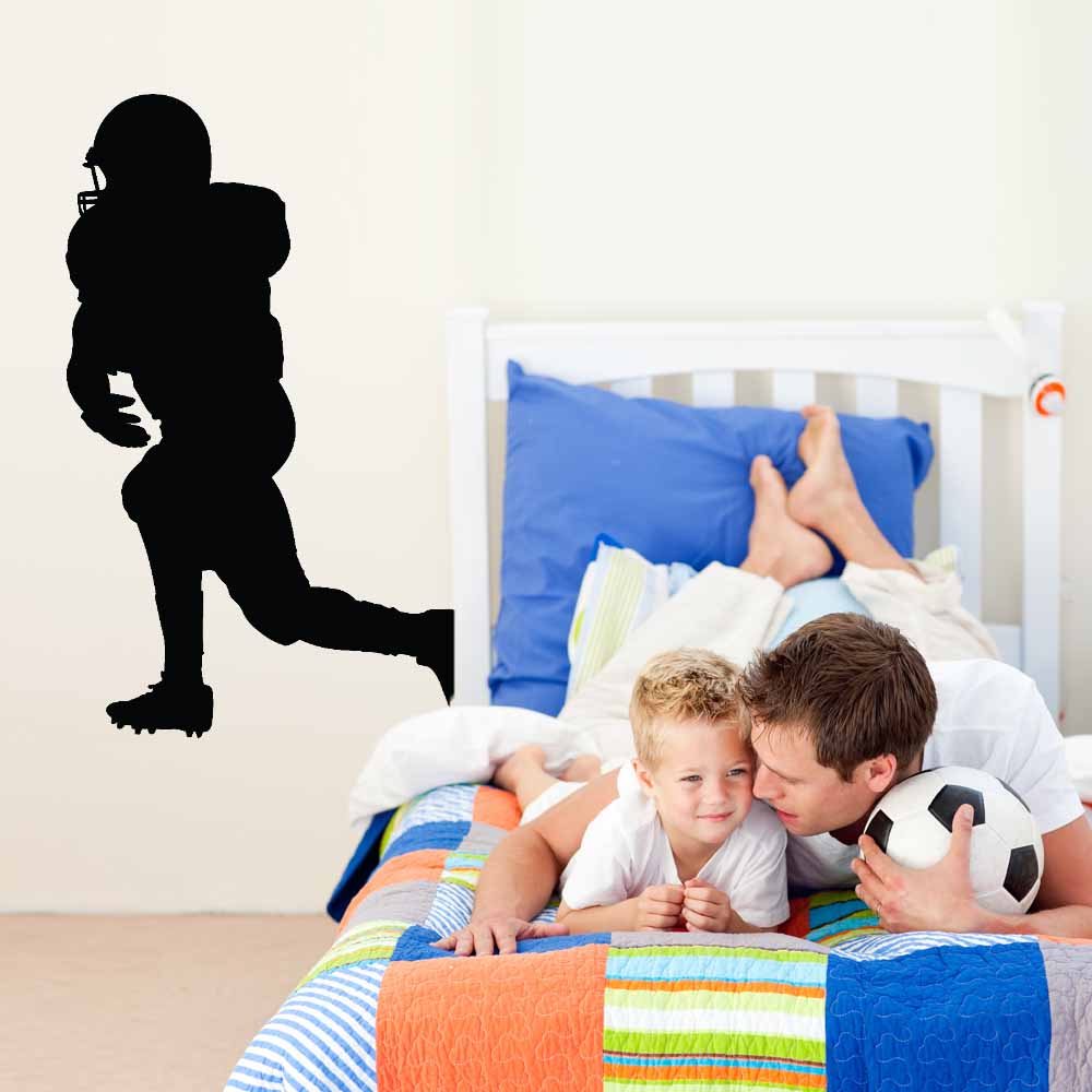 48 inch Football Receiver Silhouette Wall Decal Installed in Boys Room