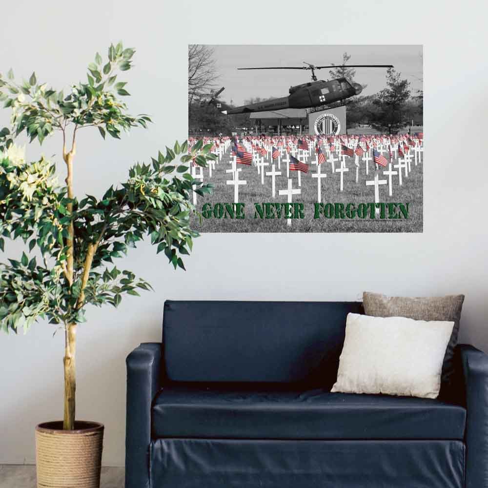 48 inch Gone But Not Forgotten Poster Displayed Above Love Seat