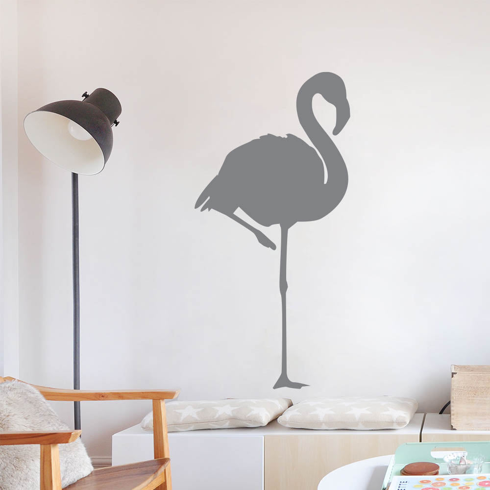 48 inch Gray Flamingo Silhouette Wall Decal Installed on Wall