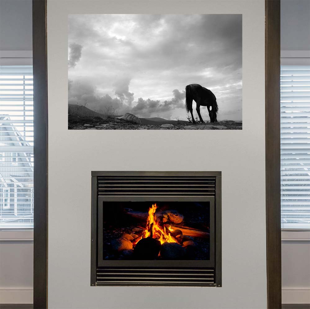 48 inch Grazing Horse Decal Installed Above Fireplace
