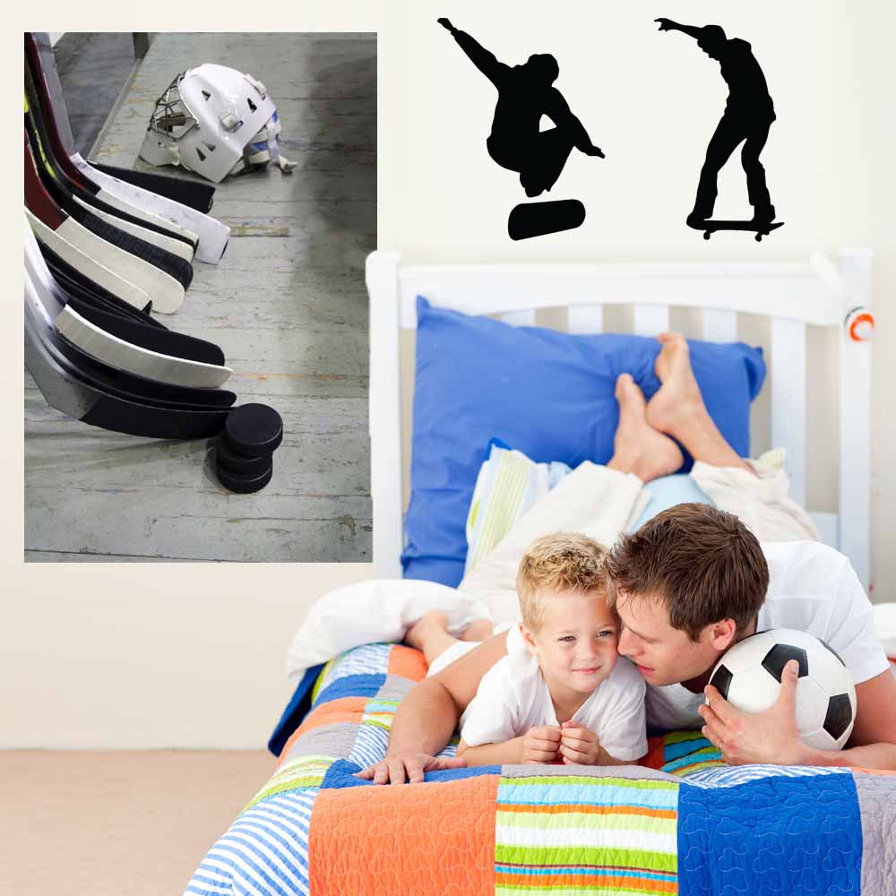 32x48 inch Hockey Equipment Decal Installed in Boys Room