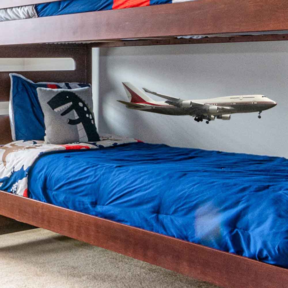48 inch Jumbo Jet Wall Decal Installed Between Bunk Beds