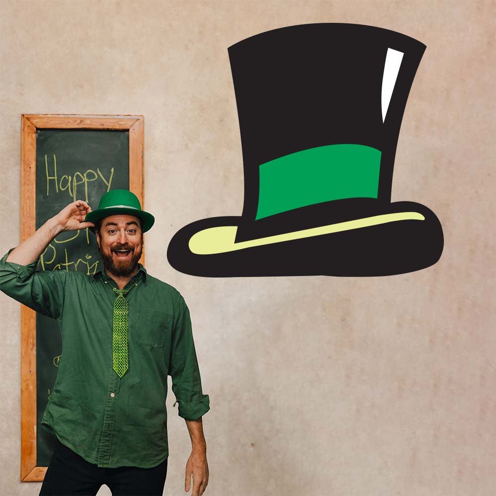 44x48 inch Leprechaun Hat Decal Installed Next to Irishman