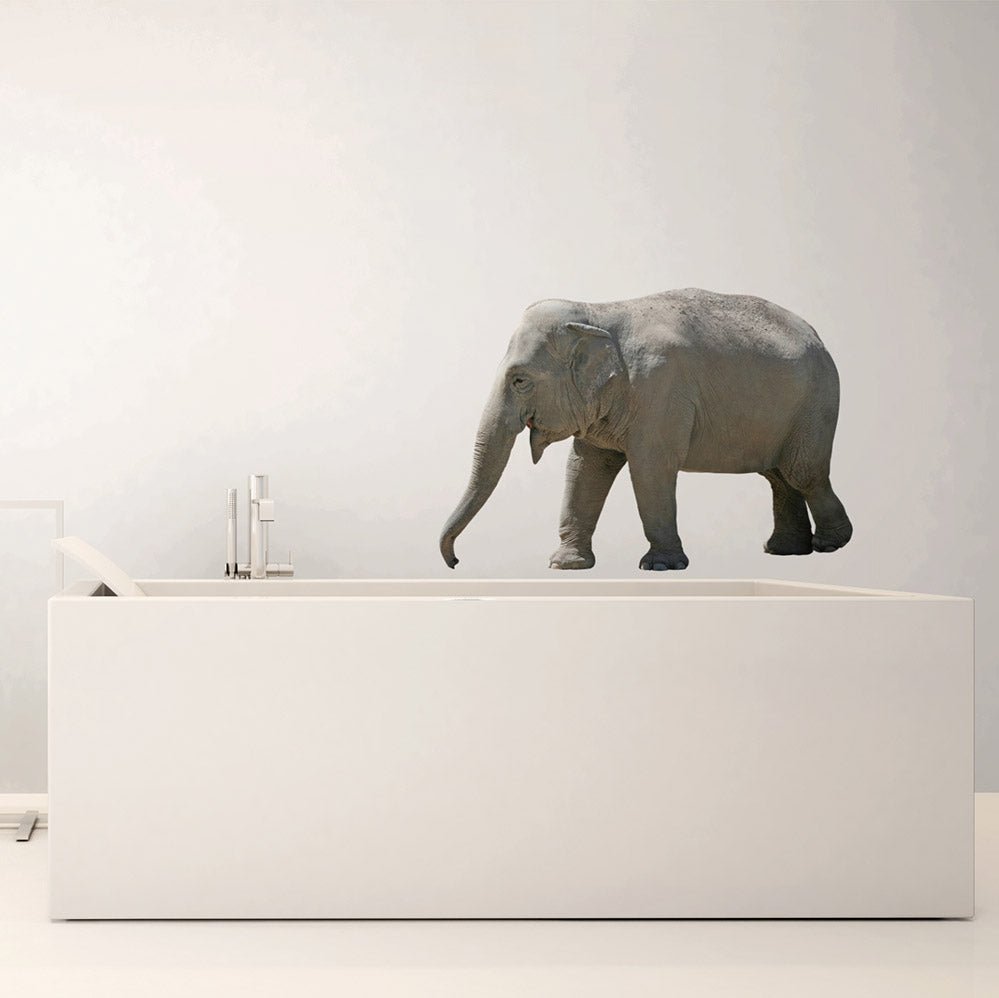48 inch Lumbering Elephant Decal Installed Above Bathtub