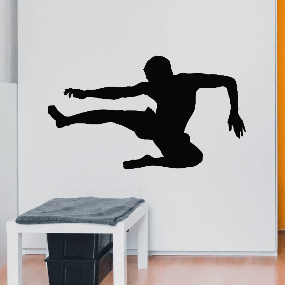 48 inch Martial Arts Flying Kick Silhouette Wall Decal Installed in Kids Room