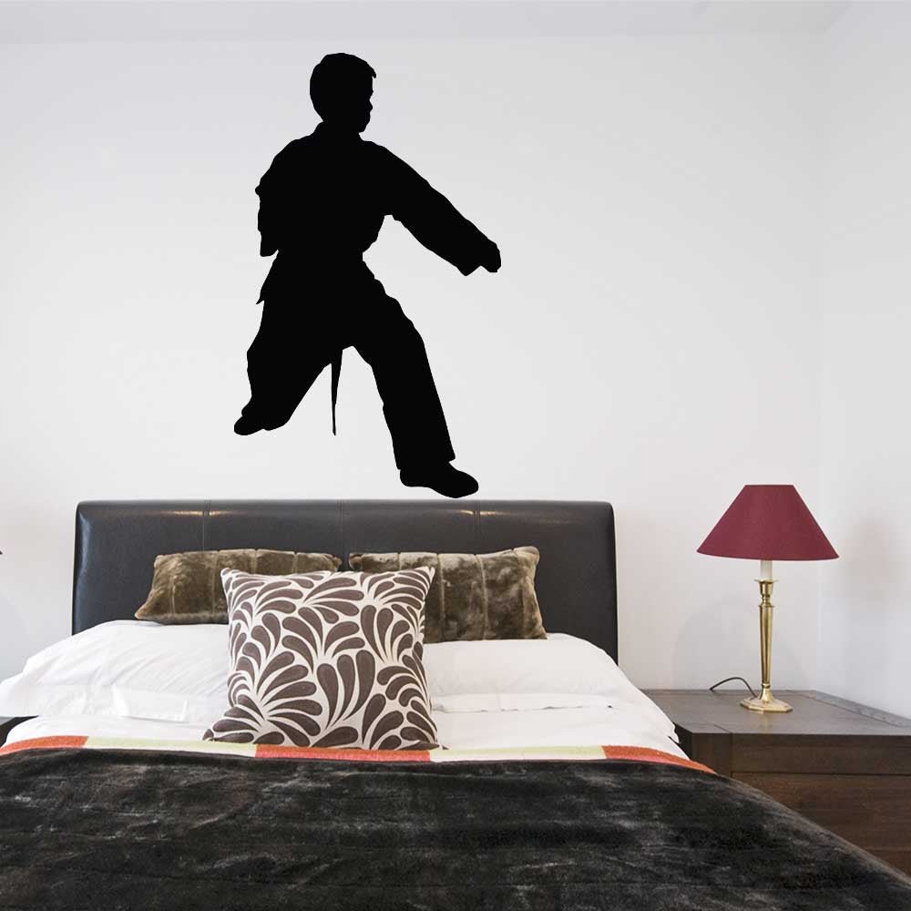 48 inch Martial Arts Kata Silhouette Wall Decal Installed Above Bed
