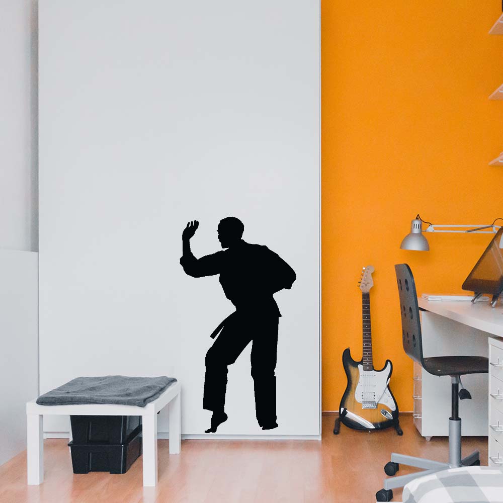 48 inch Martial Arts Kata Silhouette Wall Decal Installed in Kids Room