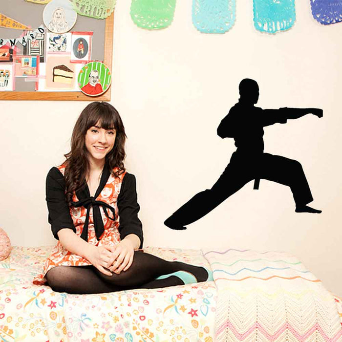 48 inch Martial Arts Lunge Silhouette Wall Decal Installed in Teen Girls Room