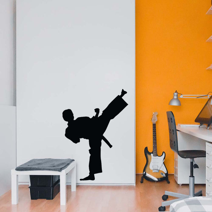 48 inch Martial Arts Side Kick Silhouette Wall Decal Installed in Teens Room