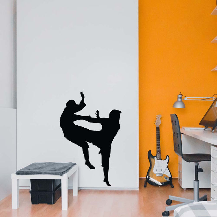 48 inch Martial Arts Sparring Silhouette Wall Decal Installed in Teens Room