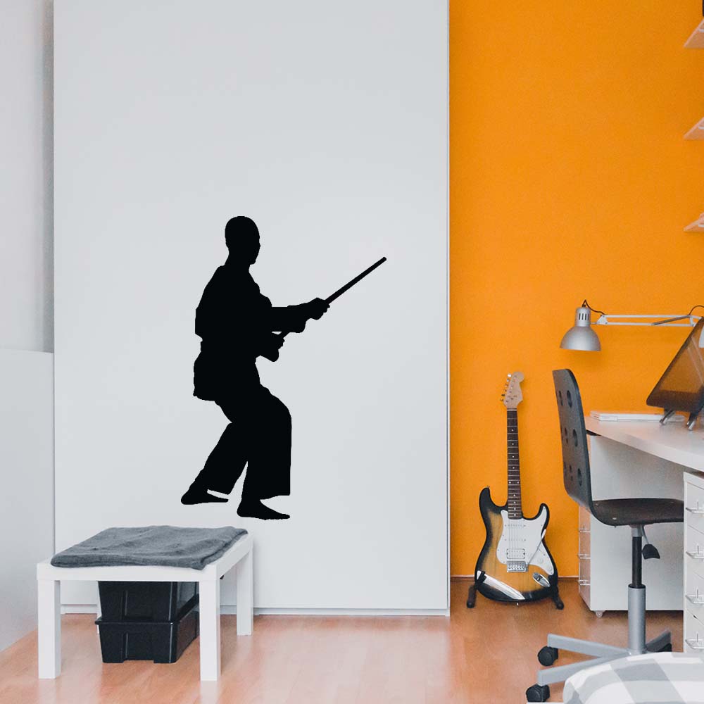 48 inch Martial Arts Staff II Silhouette Wall Decal Installed in Teens Room