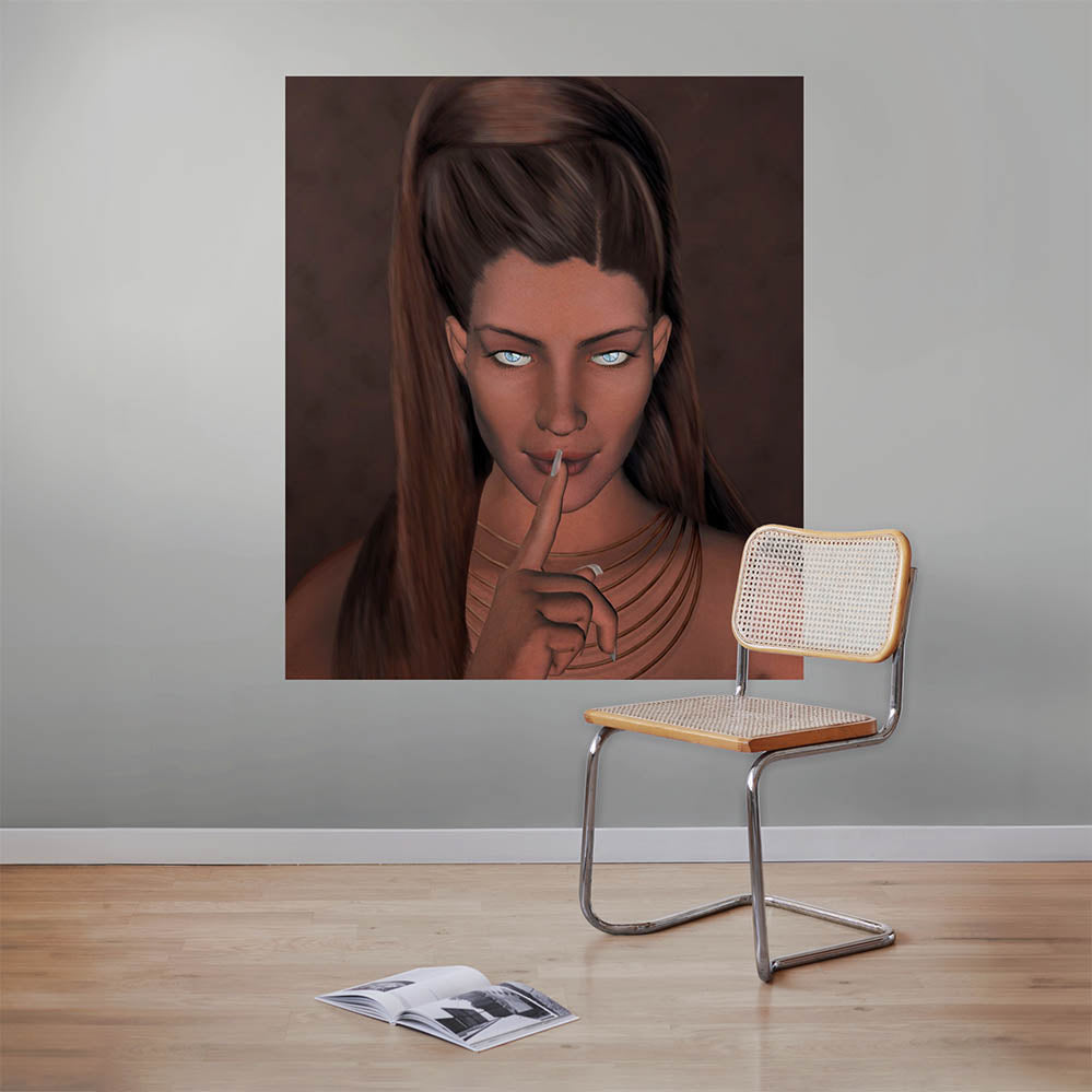 41x48 inch Mystery Woman Poster Displayed by Chair