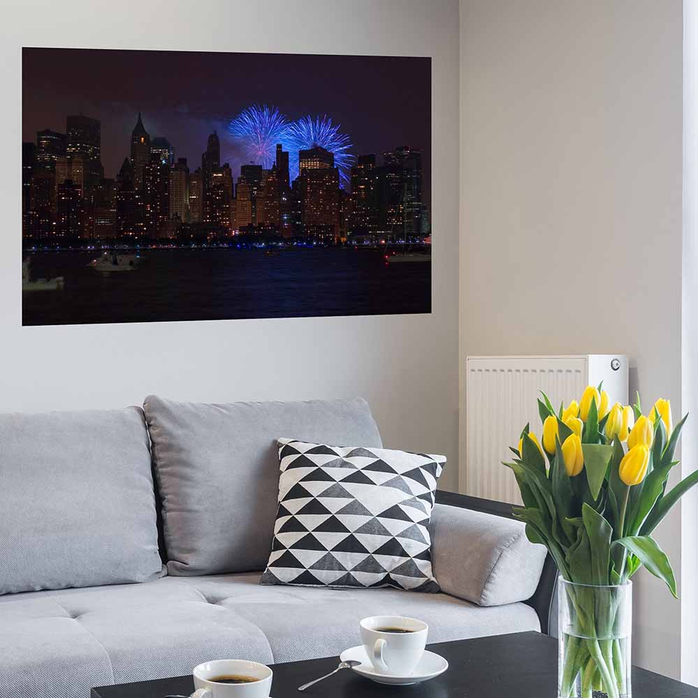 29.5x48 inch New York Skyline Poster Installed Above Couch